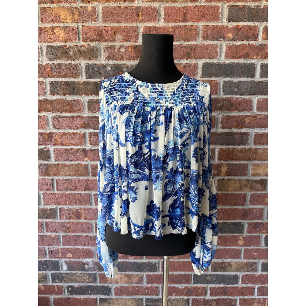 Free People Blue and White Floral Blouse